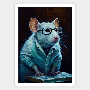 Lab Rats - impasto oil painting.  A mouse doctor reading up on current medical practices Sticker